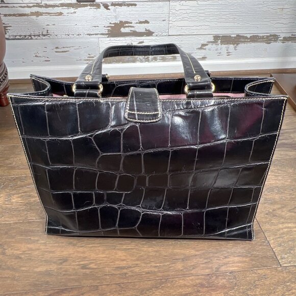 VINTAGE DOONEY & BOURKE Crocodile Embossed Leather Tote Black J6304318 - Picture 5 of 16